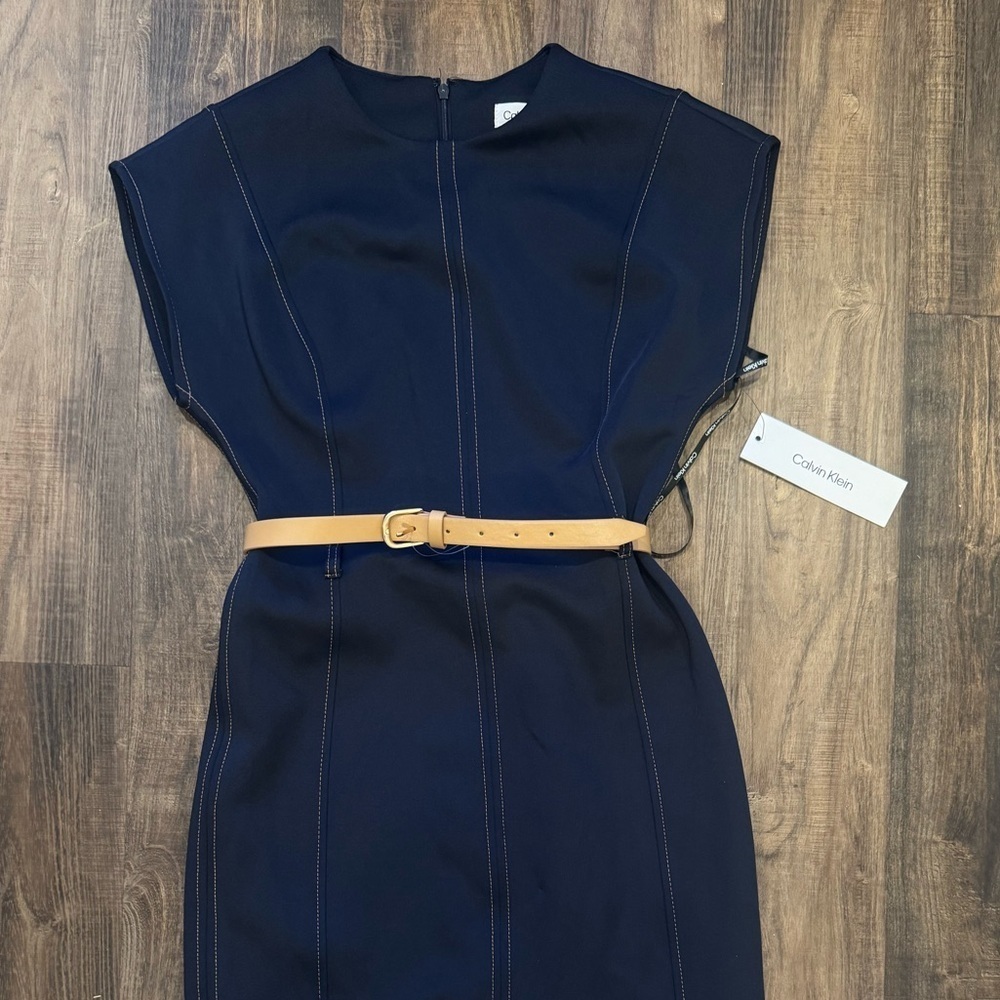 Calvin Klein Midnight Blue Dress with Beige Belt - Picture 8 of 9